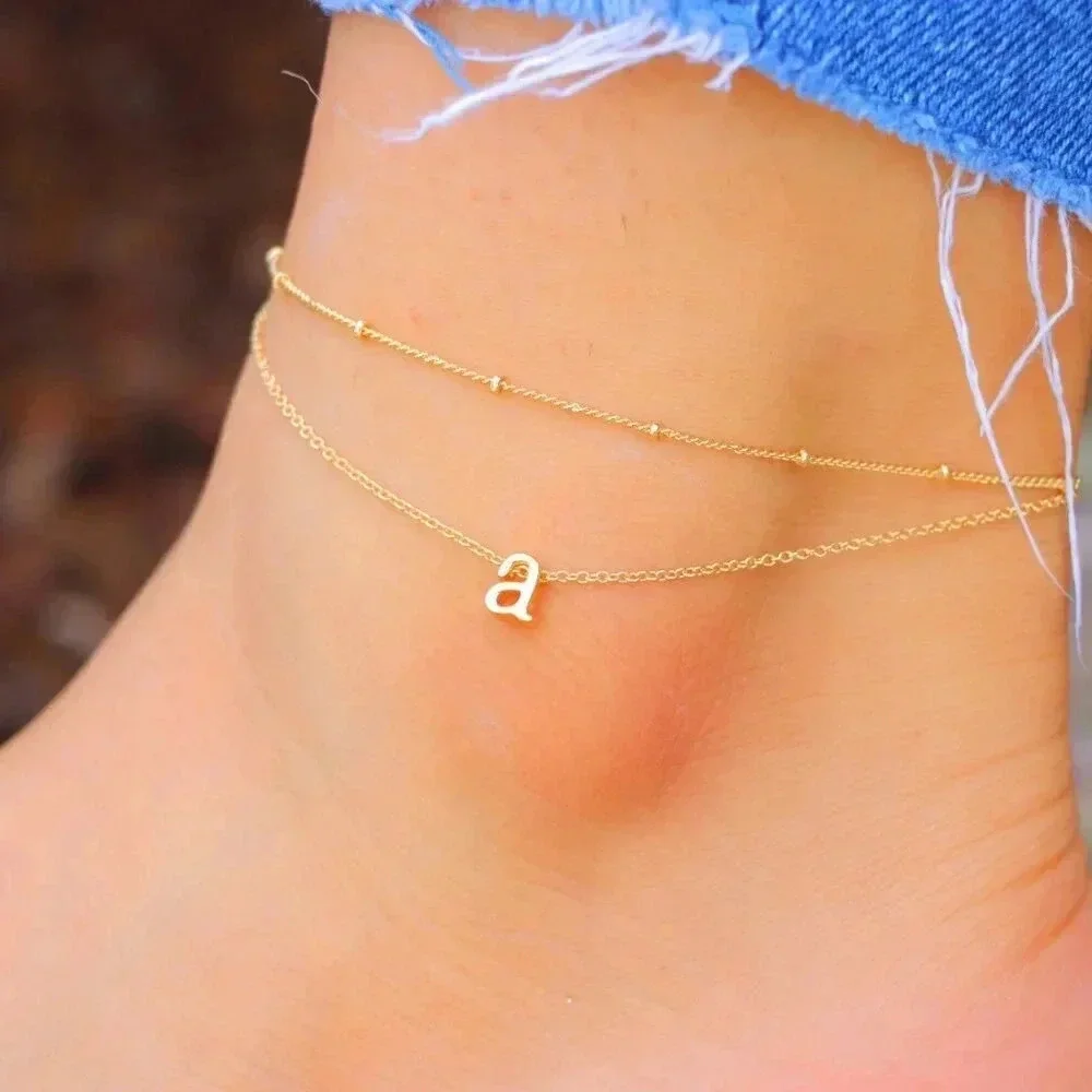 💛GOLD A to Z LETTER SPARKLE INITIAL ANKLET ALPHABET BRACELET GIFT, ELDM22279 - Picture 9 of 12